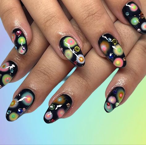 Aquarius Nails, Nail Design Glitter, Funky Fingers, Quick Nail Art, Nails Yellow, Hippie Nails, Airbrush Nails, Gel Acrylic Nails, Colored Acrylic Nails