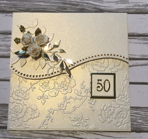 Golden wedding anniversary card Wedding Anniversary Card Ideas, Anniversary Card Ideas, Golden Anniversary Cards, Golden Wedding Anniversary Card, 50th Anniversary Cards, Anniversary Cards Handmade, Wedding Anniversary Card, Golden Wedding Anniversary, Wedding Cards Handmade