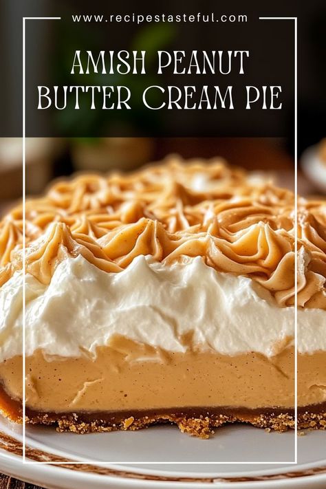 Indulge in this rich and creamy Amish Peanut Butter Cream Pie, featuring layers of creamy peanut butter filling and a crunchy graham cracker crust. Perfect for any occasion, this pie is a delightful treat that will satisfy your sweet tooth! Jimmy Carter Peanut Butter Pie, Thanksgiving Peanut Butter Desserts, Creme Pies Recipe, Nutter Butter Pie Recipes, Cream Based Desserts, Peanut Butter Thanksgiving Dessert, Ranchers Pie, Nutella Cream Pie, Amish Peanut Butter Cream Pie Recipe