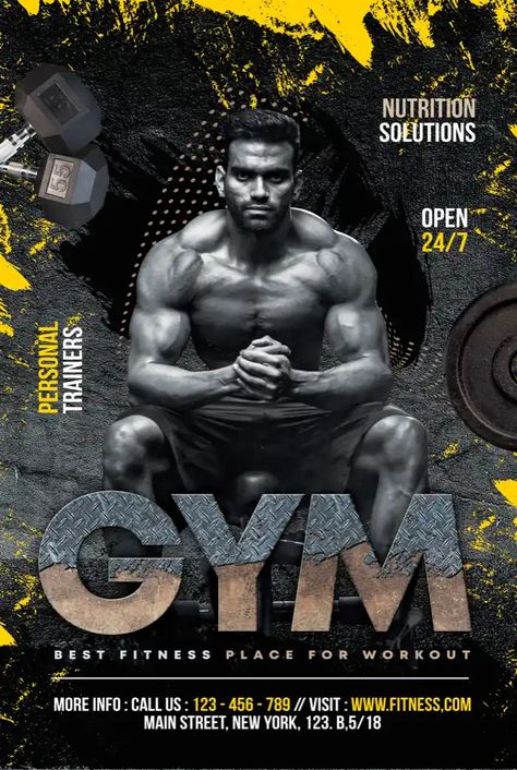 Download the Free Fitness Gym Poster Template! Opening Soon Gym Poster, Poster Gym Design, Gym Opening Poster, Workout Poster Design, Fitness Poster Design, Gym Poster Design, Posters In Photoshop, Gym Template, Crossfit Wallpaper