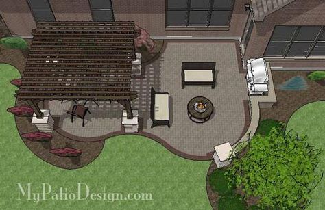 DIY Budget Friendly Patio Design with Seat Wall | Downloadable Design – MyPatioDesign.com Outdoor Living Patios, Patio Layout, Concrete Patios, Brick Patio, Backyard Area, Pergola Swing, Patio Pergola, Outdoor Living Design, Backyard Pergola