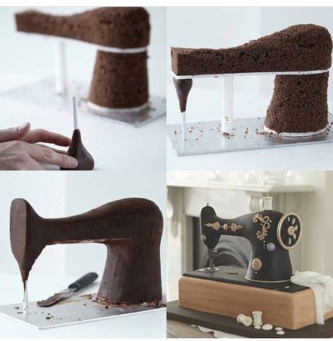 Vintage Sewing Machine Cake Structure Sewing Machine Cake Ideas, Sewing Machine Cake, Sewing Cake, Vintage Pasta, Cake Structure, Gravity Defying Cake, Gravity Cake, Best Sewing Machine, Sculpted Cakes