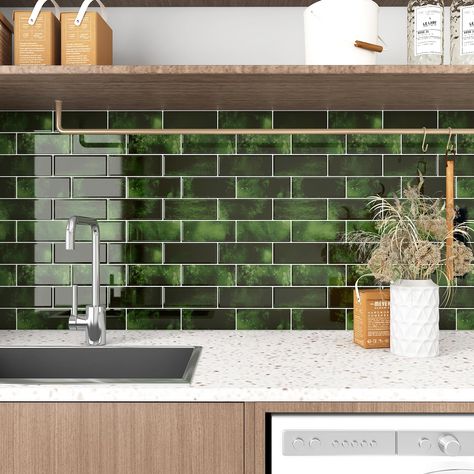 PRICES MAY VARY. ❤️【Easy & Quick Installation】 Transform your kitchen or bathroom with ease using these peel and stick backsplash tiles. With a self-adhesive design, these tiles are easy to install, saving you time and effort. Each pack of 10 tiles covers 0.765 square meters, about 8.24 square feet. They provide a perfect fit for various areas in your home. ❤️【Waterproof & Durable】 Made from high-quality Vinyl materials, these backsplash tiles are waterproof and oil-proof, ensuring long-lasting Forest Green Backsplash Kitchen, Dark Green Backsplash Kitchen, Green Themed Kitchen, Green Kitchen Tiles Backsplash, Bathroom Marble Wall, Green Backsplash Kitchen, Green Backsplash Tile, Temporary Backsplash, Peel And Stick Kitchen Backsplash