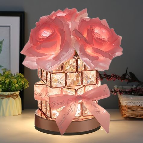 Faster shipping. Better service Diamond Lamp, Friends Valentines Day, Tafel Decor, Pink Room Decor, Metal Lamp Shade, Crystal Table, Rose Crystal, Flower Lamp, Friends Valentines