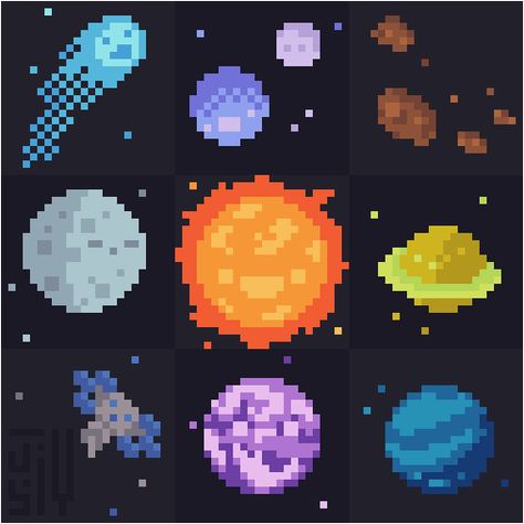 Science Pixel Art, Sun Pixel Art, Planet Pixel Art, Space Pixel Art, Pixel Space, Pixel Tattoo, Pixel Planet, Idle Game, 3d Pixel