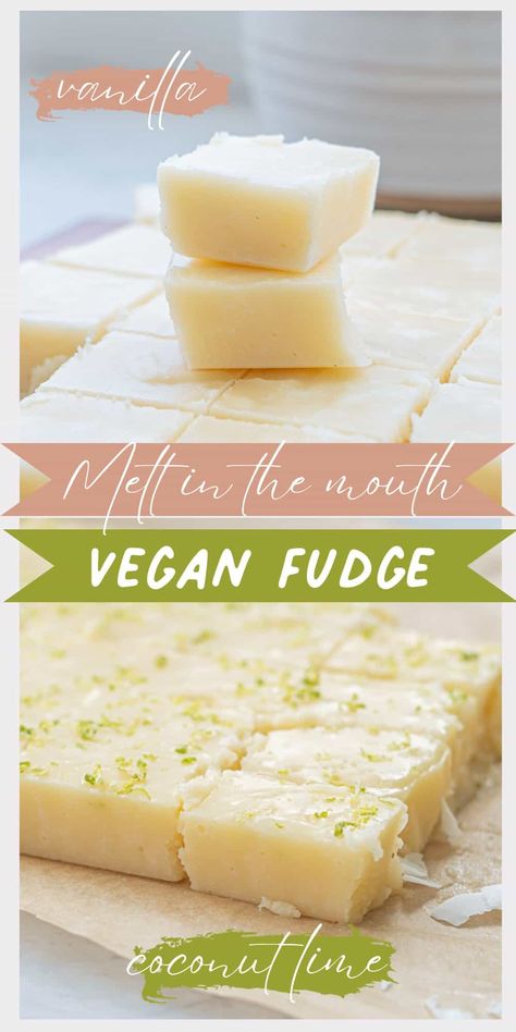 An easy recipe for vegan fudge, smooth melt in the mouth fudge with two delicious flavours either vanilla or coconut lime. Vegan Peanut Butter Fudge, Vegan Fudge Recipe, Lime Fudge, Vegan Fudge Recipes, Healthy Fudge, Bake Ideas, Vegan Candy, Vegan Fudge, Walnut Fudge