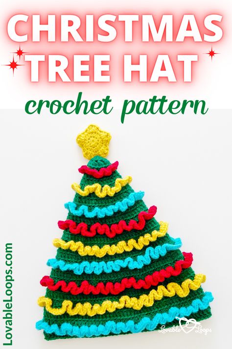 Dive into Lovable Loops' crochet Christmas tree hat pattern! Ideal for those exploring crochet patterns for beginners. This fun and easy crochet project showcases festive garland rounds and a star topper. A free crochet pattern, it's tailored for teens and adults alike. Hunting for unique crochet ideas or Christmas crochet inspirations? Visit our website now to grab this and other free patterns. #CrochetPattern #FreeCrochetPattern #LovableLoops Crochet Hat Toppers, Lovable Loops Crochet, Christmas Tree Crochet Hat, Crochet Christmas Hats Free Patterns, Crochet Christmas Tree Hat Pattern, Christmas Tree Hat Crochet, Crochet Christmas Tree Hat, Easy Crochet Hat Pattern Free, Crochet Christmas Hat