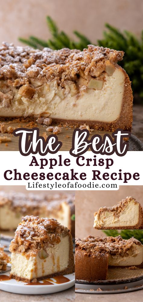 This Apple Crisp Cheesecake combines the best of creamy New York cheesecake and warm apple crisp, perfect for fall or any time you’re craving a cozy, comforting dessert! Apple Cobbler Cheesecake, Best Apple Desserts Recipes, Fresh Apple Desserts, Apple Crisp Cake, Sugar Free Apple Pie, The Best Apple Crisp, Apple Topping, Best Apple Desserts, Apple Pie Cheesecake