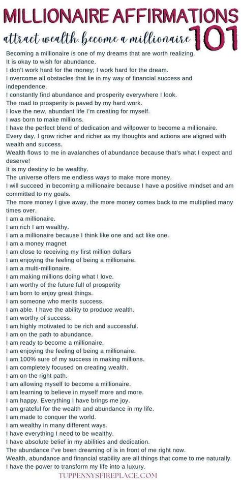 I Am A Millionaire, Daily Affirmations Success, Millionaire Affirmations, Affirmations For Wealth, Affirmations Success, Money Mindset Quotes, Money Prayer, Millionaire Mindset Quotes, Healing Affirmations