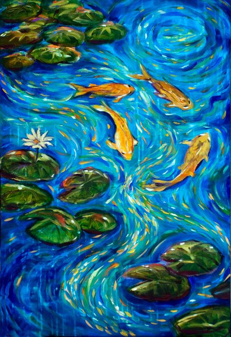 Saatchi Online Artist: Linda Olsen; Acrylic, 2011, Painting "The Rhythm of Life" Monet Garden Giverny, Rhythm Art, Movement Art, Koi Painting, Pond Painting, Koi Art, Monet Water Lilies, Principles Of Art, Saatchi Online