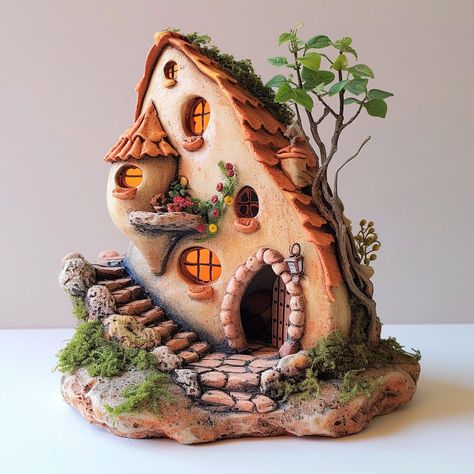 The tiny size and intricate details of these clay houses make them perfect for collectors of miniatures and dollhouse accessories. Clay Homes, Miniature Clay Houses Diy, Miniature Clay Houses, Clay Fairy Houses, Cardboard House Ideas, Clay Building, Mini Clay House, Clay Houses Diy, Clay House Ideas