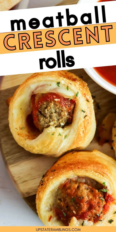 Dinner Everyone Will Love, Meatballs And Crescent Rolls, Meatball Roll Ups, Crescent Rolls Dinner Ideas, Game Days Snacks, Game Day Food Crescent Rolls, Meatball Croissant, Crescent Dough Sheet Recipes Appetizers, Pillsbury Recipes Dinner