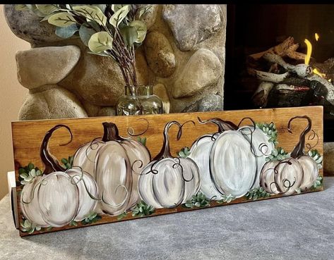 Fall Sign Painting Ideas, Halloween Art Painting Canvases, Fall Diy Projects Home Decor, Fall Paintings On Wood, Pumpkin Signs Wooden Painted, Fall Pumpkins Painting, Zantangle Art, Fall Wood Crafts, Fall Drawings