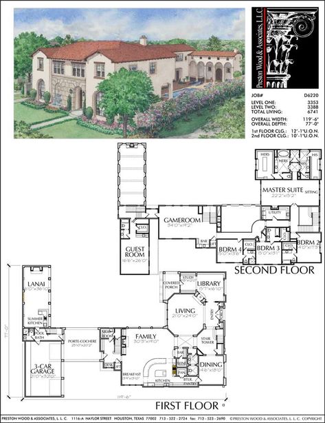 Italian Villa Floor Plans, Mexican Hacienda Floor Plans, Chateau Floor Plans, Hacienda Floor Plans, Housing Floor Plans, Italian House Plans, New House Design, Two Story House Plans, 3d Floor Plan