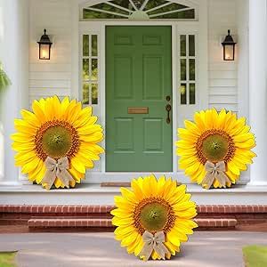 Anglechic 3 Pcs Sunflower Porch Sign Decor Summer Wooden Sign Door Porch Standing Decorative Sign Rustic Porch Sign for Front Door Decor Summer Yard Sign Sunflower Standing Blocks for Lawn Porch Decor Simple Front Porch Decor, Front Door Decor Summer, Sunflower Decorations, Front Porch Seating, Gingham Decorations, Fall Yard Decor, Summer Outdoor Decor, Sign For Front Door, Front Yard Decor