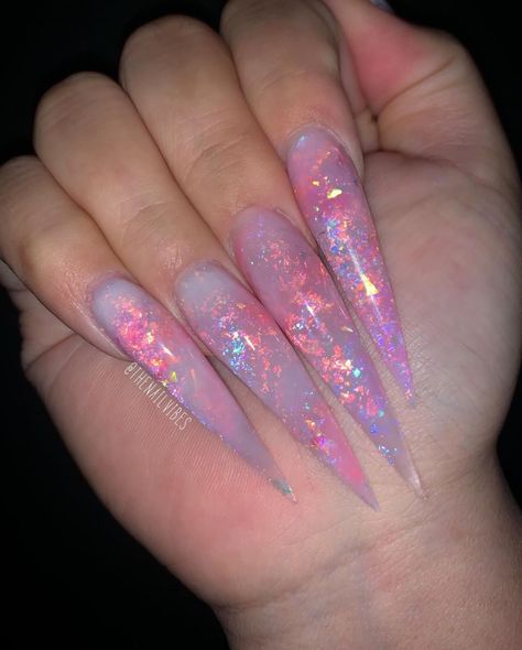 X long stiletto nails W/ fire opal foil 🌌✨ Nails Opal, Stilettos Nails, Nail Vibes, Nails Grunge, Opal Nails, Long Stiletto Nails, Stiletto Nail Art, Grunge Nails, Stiletto Nails Designs