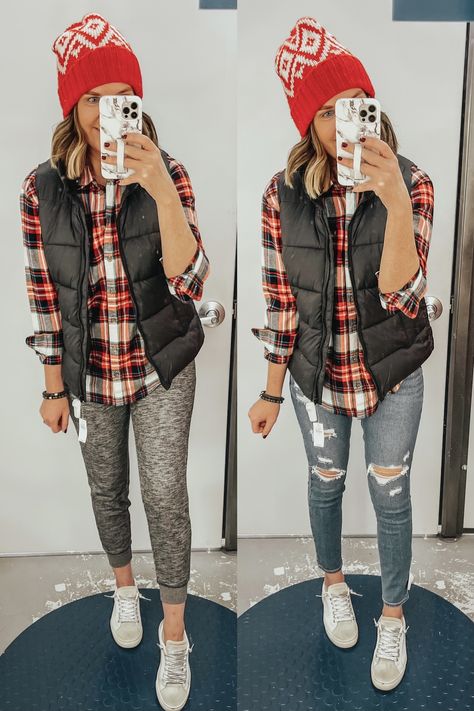 Plaid Blouse Outfit, Casual Plaid Outfit, Flannel Outfit Women, Plaid Flannel Outfit, Graphic Sweatshirt Outfit, Winter Clothes Women Casual, Sweatshirt Outfit Winter, Bonfire Outfit, Blouse Outfit Casual