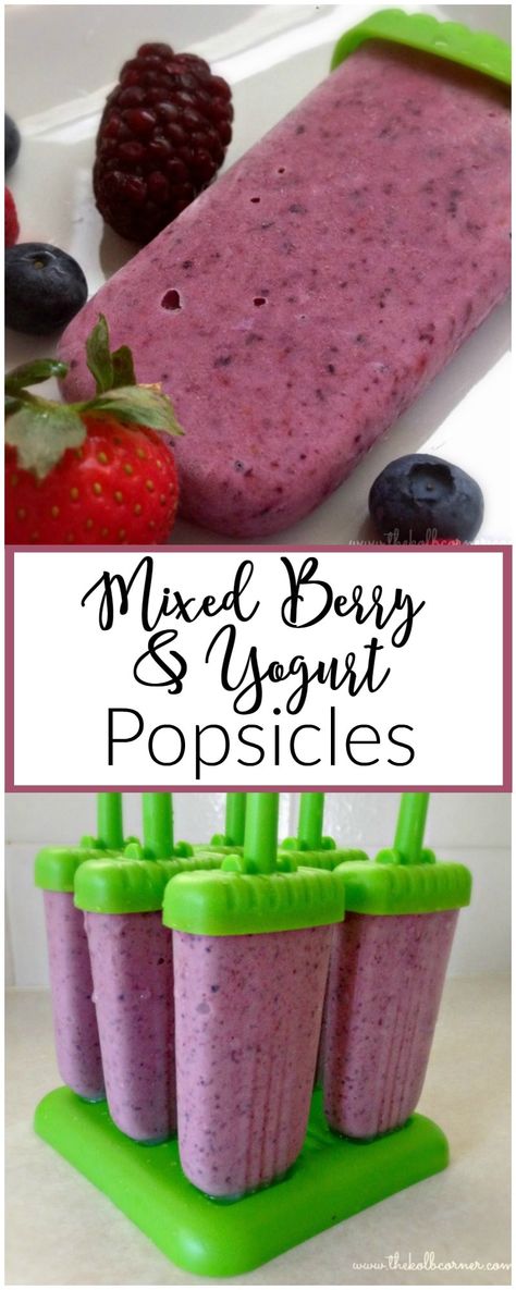 Mixed Berry Popsicles, Creamy Popsicles, Fruit Popsicle Recipes, Easy Frozen Yogurt, Frozen Yogurt Popsicles, Berry Popsicles, Healthy Popsicle Recipes, Smoothie Popsicles, Frosty Recipe