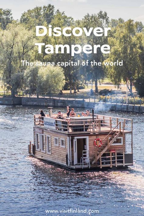 Sauna float in Tampere, Finland during summer. Tampere Finland, Arthouse Cinema, Vacation Inspiration, Sculpture Park, Adventure Park, Nature Trail, Lake District, Great Lakes, Scenic Views