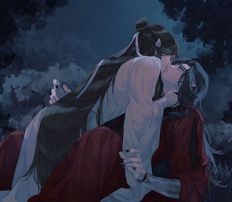 Anime Guy Long Hair, Hua Cheng, Heaven's Official Blessing, Anime Kiss, Gay Art, Anime Ships, The Villain, Anime Boy, Anime Guys