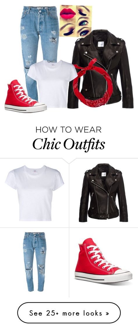 "50's-60's Look" by richinfashion on Polyvore featuring Levi's, Anine Bing, New Look, RE/DONE and Converse Decades Day Outfits, Greaser Outfit, 50s Outfit, Greaser Girl, Highschool Football, Decades Costumes, 60s Outfits, Throwback Outfits, Mode Rockabilly