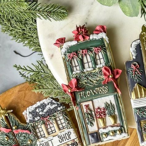 Kristen Stringer on Instagram: "Christmas village cookies have my heart! So glad I got to cookie these cuties! . #christmasvillage #christmasdecor #christmasshop #christmascookies #missouricookies #stlcookies" Christmas Village Cookies Decorated, Christmas Village Cookies, 2024 Cookies, Cookies Icing, Cookie Making, Christmas Village Houses, Best Sugar Cookies, Pretty Cookies, Cookie Icing