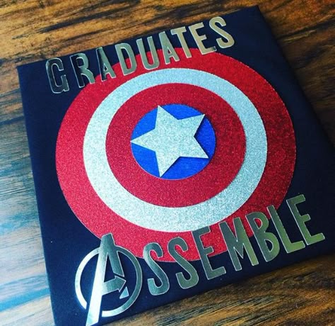 Avengers Graduation Cap I designed #avengers Avengers Graduation Cap, Funny Graduation Caps, Creative Graduation Caps, Grad Cap Decorated, Graduation Cap Decoration Diy, Custom Graduation Caps, High School Graduation Cap, College Graduation Cap Decoration, Grad Cap Designs