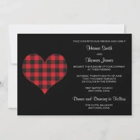 Buffalo Plaid Wedding, Flannel Wedding, Turquoise Wedding Invitations, Mountain Wedding Invitation, Heart Invitation, Fall Country Wedding, Plaid Wedding, Tartan Wedding, Rustic Mountain Wedding