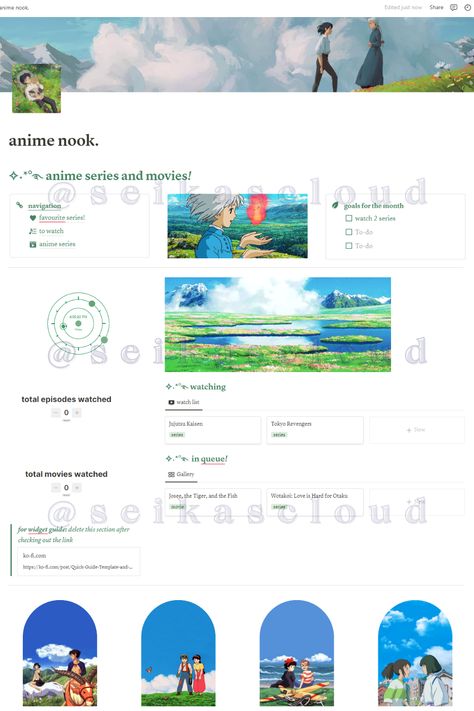 Notion Gif, Studio Ghibli Theme, Anime Watchlist, Studio Ghibli Wallpaper, Studio Ghibli Anime, Ghibli Wallpaper, Notion Template, Angel Pictures, New Series