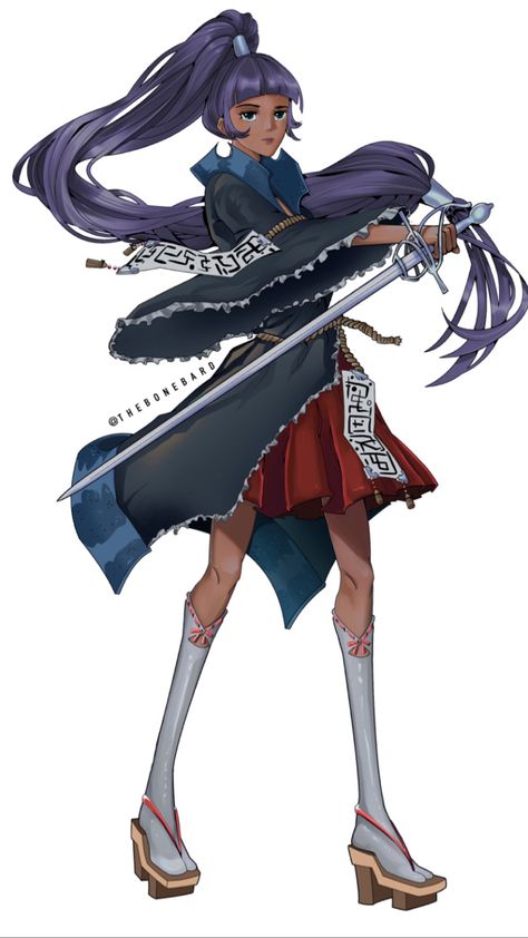 This image depicts a dark skinned woman holding a rapier, her outfit is a dark blue with a red underskirt . Swordswoman Pose, Life Drawing, Drawing Reference, Character Design, Drawings, Anime, Art, Design