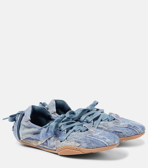 Denim sneakers in blue - Acne Studios | Mytheresa Acne Studios Shoes, Wedding Sneakers, Denim Sneakers, Acne Shop, Sneakers Blue, Lining Fabric, Shoe Box, Top Sneakers, Rubber Sole