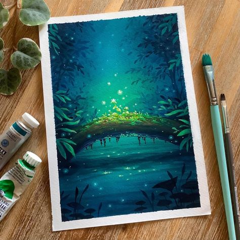 Heidelinde | Want to learn how to paint this enchanted fairy bridge? ✨🌿 You can find the video tutorial on my Patreon~ Available for the following… | Instagram Fairy Bridge, Enchanted Fairy, Fairy Paintings, Oil Painting Inspiration, Circle Painting, Watercolor Art Paintings, Gouache Art, Landscape Paintings Acrylic, Landscape Art Painting