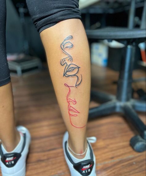 Gemini Tattoo. Black And Red tattoo. Black Girl Tattoo. Black N Red Tattoo, Gemini Leg Tattoos For Women, Aquarius Tattoo Black Women, Red Tattoo Black Skin, Red And Black Tattoo Women, Gemini Back Tattoos, Black And Red Sleeve Tattoo, Matching Tattoos Black People, Black And Red Tattoos For Women