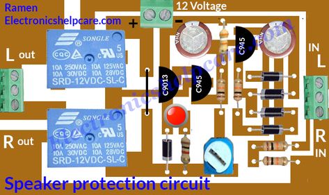 how to make speaker protection circuit diagram - Electronics Help Care Amplifier Circuit Diagram, Diy Audio Projects, Mini Amplifier, Hifi Amplifier, Circuit Board Design, Diy Amplifier, Speaker Projects, Electronic Circuit Design, Power Supply Circuit