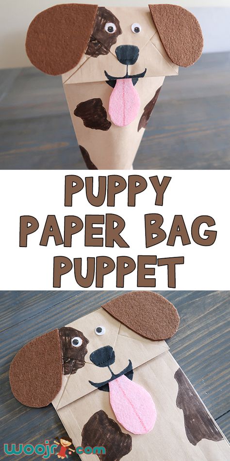 Puppy Paper Bag Puppet | Woo! Jr. Kids Activities Star Paper Craft, Puppy Crafts, Bag Puppet, Diy Paper Bag, Paper Bag Crafts, Puppets For Kids, Paper Bag Puppets, Print On Paper Bags, Puppet Crafts