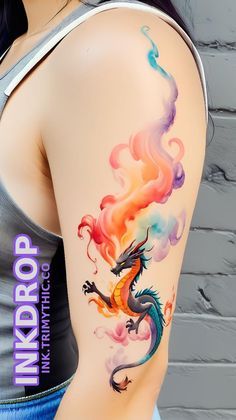 Rainbow Dragon Tattoo, Gradient Tattoo, Watercolor Dragon Tattoo, Maple Leaf Tattoos, Cute Dragon Tattoo, Tattoo Generator, Small Watercolor Tattoo, Dragon Tattoo Sketch, Dragon Tattoo Ideas