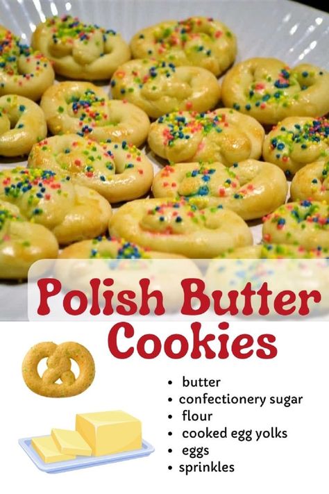 Polish Butter Pretzel Cookies are soft, buttery and not overly sweet. Hard boiled egg yolks are a seemingly unique ingredient that is common in all types of polish cookies. Hard boiled egg yolk cookies may sound strange but these traditional Polish cookies deserve a place in your kitchen and on your holiday cookie tray. The refrigerated dough comes together easily and is rolled and twisted into pretzel shapes. Click here to get the buttery pretzel cookie recipe. #buttercookies #christmascookies Polish Butter Cookies, Hard Boiled Egg Cookies, Polish Cookies Recipes, Polish Christmas Cookies, Pretzel Shapes, Egg Yolk Cookies, Pretzel Cookie, State Recipes, Polish Cookies