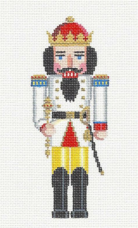 King Nutcracker, Christmas Stitching, Needlepoint Accessories, Needlepoint Christmas Ornaments, Needlepoint Ornaments, White King, Embroidery Christmas, Plastic Canvas Christmas, Needlepoint Christmas