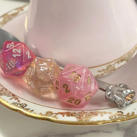 Pink Dice Aesthetic, Pink Assassin Aesthetic, Pink Dnd Dice, Dnd Party Aesthetic, Tea Party Aesthetic Vintage, Fantasy Tea Party, Quince Aesthetic, Dice Aesthetic, Tea Party Aesthetic