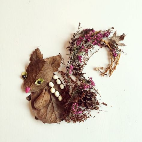 Seattle-based artist Bridget Beth Collins, better known as "Flora Forager," creates delightful yet ephemeral works of arts using found organic materials, such as flower petals, leaves, berries, moss and twigs. Deco Nature, Creation Crafts, Leaf Crafts, Pressed Flower Art, Nature Crafts, Arte Floral, Leaf Art, Land Art, Art Floral