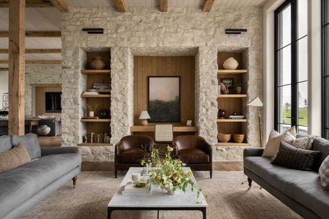 The Mcgee Home, Mcgee Home, Hearth Room, Studio Mcgee, Stone Wall, Living Room Inspiration, Home Interior, Great Rooms, Room Inspiration