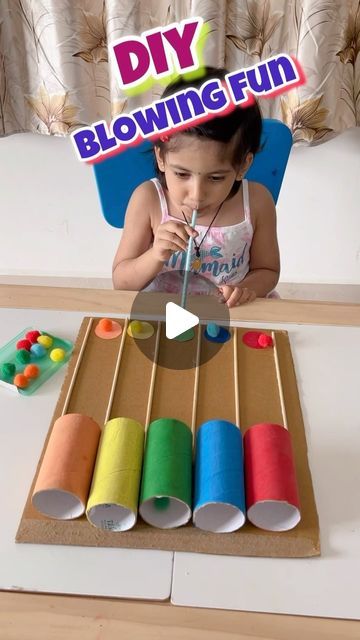 Ping Pong Bounce Game, Blowing Activities For Kids, Easy Indoor Activities For Kids, Straw Activities For Kids, Colour Activity For Kids, Colours Activity For Preschool, Fun Painting Activities, Nursery Activities 3-5, Game Activities For Kids