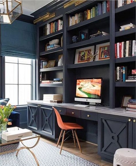 Just because you downsized all of your office stuff (so long three hole puncher), does not necessarily point toward you no longer need a workspace at home. gone you have a little nook dedicated to surfing, paying bills, or scanning emails you can be more productive. #homeofficewithdarkcabinets, #ashleyfurniturehomeofficecabinet, #homeofficebuiltincabinetideas Office Built Ins, Home Office Library, House Remodeling, Built In Cabinet, Built In Desk, Home Office Space, Remodeling Ideas, A Living Room, Home Library