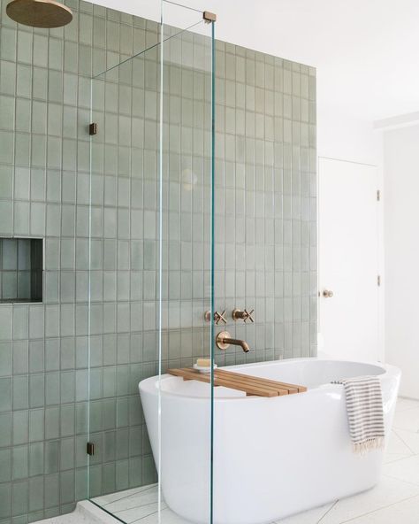 Fireclay Tile on Instagram: “Rosemary, by any other name, would still look as chic 🌹🌿 With its painterly sage coloring, this hue beautifully complements any room or…” Beautiful Bathtubs, Interior Design Games, Steam Showers Bathroom, Attic Remodel, Jack And Jill Bathroom, White Bath, Mandy Moore, Soaking Bathtubs, Bathroom Trends