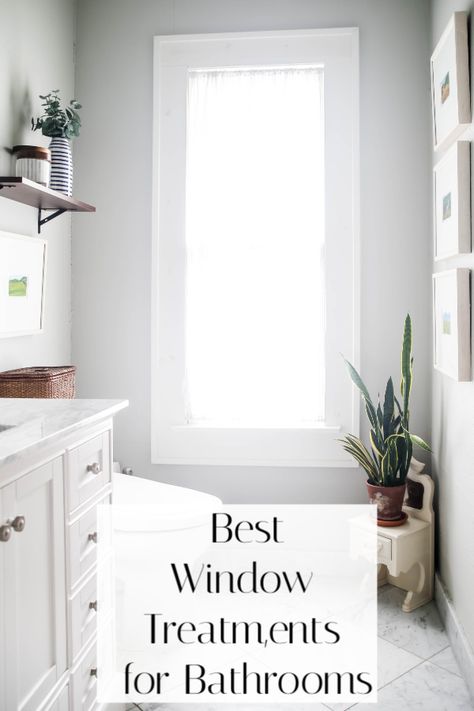 Do you have a window in your bathroom?  The light is great, but you need to have privacy.  See what the best options are for covering windows in a bathroom without losing light. Curtains For Small Windows Bathroom, Window Coverings In Bathroom, Bathroom Window Treatments Farmhouse, Toilet By Window, Types Of Blinds For Windows Bathroom, Privacy For Bathroom Window, Bathroom Window Placement, Full Length Window Bathroom, Bathroom Window Frosting Ideas