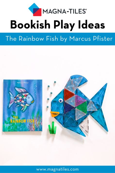 This one of many Magna-Tiles® Magnetic tiles ideas for kids was inspired by the book "The Rainbow Fish" by Marcus Pfister. Bring favorite children's books to life with Magna-Tiles bookish play ideas. #magnatiles #magnetictiles #childrensbooks #kidsactivities Magnatiles Fish, Magna Tiles Printables, Magna Tiles Ideas, Magnetic Tiles Ideas For Kids, Magnetic Tiles Ideas, Magnatiles Ideas, Magnet Tiles, Kids Outdoor Playground, The Rainbow Fish