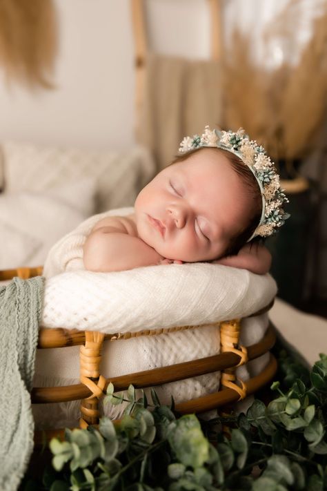 Newborn Photo Session Ideas, Boho Rainbow Newborn Photography, Newborn Session Studio, Newborn Outfits Photoshoot, Cottagecore Newborn Photos, Wildflower Newborn Photos, Newborn Western Photography, Newborn In Basket Photography, Newborn Baby Girl Photoshoots