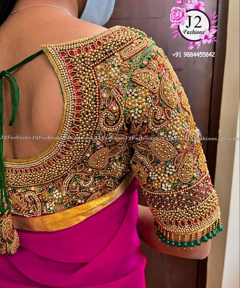 Exclusive grand peacock design work bridal blouse ❤️ @j2fashions exclusive bridal blouse work /Aari Zardosi work in wholesale price in chennai for appointment +91 9884455842. ❤️ All exclusive bridal/Aari work blouse in wholesale price. ❤️ Urgent orders also undertaken 5 to 10 days delivery time. ❤️ Visit us at chennai , Anna Nagar East . ❤ Worldwide shipping,online orders, courier orders and further details. ❤ YouTube : www.youtube.com/j2fashions 🧵 Facebook page: www.facebook.com/j2fashion Simple Wedding Blouse Designs, Bridal Aari Work Blouse, Bridal Aari Work, Exclusive Saree Blouse Designs, Blouse Designs Aari Work, Bridal Sleeves, Blouse Maggam Work, Bridal Blouses, Latest Bridal Blouse Designs