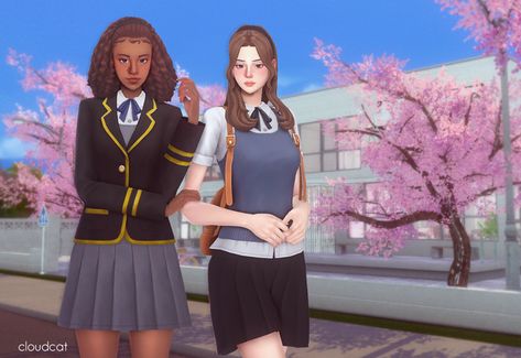 Copperdale Set 🌸 | Patreon School Uniforms Sims 4 Cc, Uniforms Sims 4 Cc, Uniform Sims 4 Cc, Sims 4 Uniform Cc, Sims 4 School Uniform, Japan School Uniform, School Blazer, Los Sims 4 Mods, Ribbon Overlay