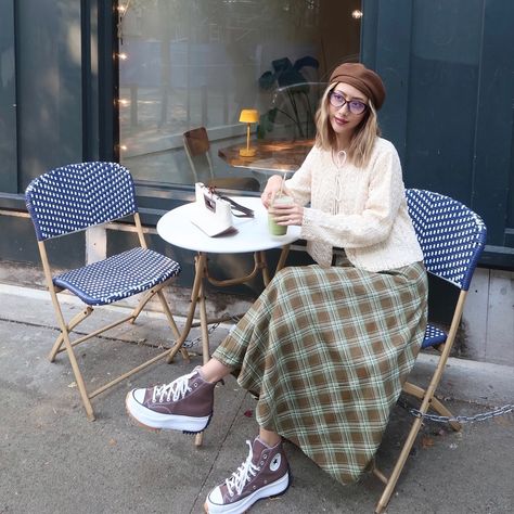 First matcha date of September 🍵💚 Also this Diet Pepsi song has been stuck in my head for days, I’m not even a pop girlie it’s so catchy (edm for life)🎵🪩 Knit top & plaid skirt @chicwish #chicwishstyle . . Early fall outfit inspo, transitional outfit, midi plaid skirt, neutral style outfit ideas, Vancouver fashion blogger, brown outfit inspo, Pinterest girl aesthetic, modeblogger, Gastown Vancouver, scandi fashion Midi Plaid Skirt Outfit, Plaid Midi Skirt Outfit, Midi Plaid Skirt, Matcha Date, Pinterest Girl Aesthetic, Gastown Vancouver, Scandi Fashion, Plaid Skirt Outfit, Diet Pepsi